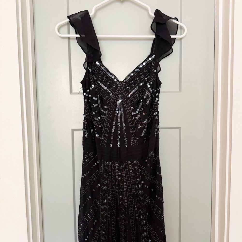 Laura Ashley Gatsby Sequin Maxi Dress 4 Silk Embroidered Boho Art Deco Twenties